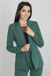 Żakiet Elegancki Taliowany na Jeden Guzik - Zielony. Zielone marynarki i żakiety damskie Figl, bez wzorów, z materiału, eleganckie, bez kołnierzyka, bez ramiączek. Za 259.00 zł.