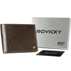 Portfel skórzany Rovicky N01-RVT-3173 brązowy. Brązowe portfele męskie ROVICKY, bez wzorów, ze skóry. Za 79.99 zł.