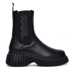 Botki KARL LAGERFELD. Czarne botki damskie KARL LAGERFELD, bez wzorów, bez obcasa, na płaskiej podeszwie, bez zapięcia. Za 1,184.00 zł.