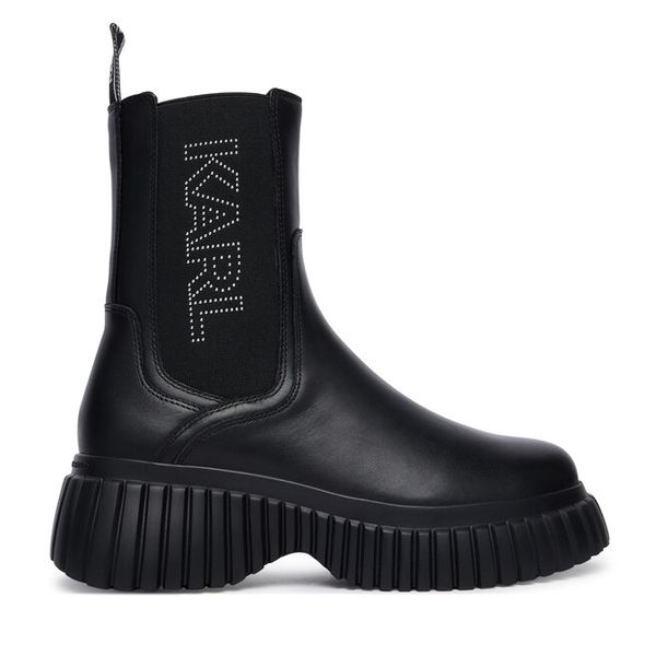 Botki KARL LAGERFELD. Czarne botki damskie KARL LAGERFELD, bez wzorów, bez obcasa, na płaskiej podeszwie, bez zapięcia. Za 1,184.00 zł.