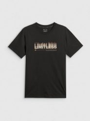 4F T-shirt regular z nadrukiem męski - czarny S. Czarne t-shirty męskie 4F, m, bez wzorów, z materiału, bez kołnierzyka, bez ramiączek. Za 69.99 zł.