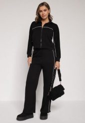 Czarny Retro Komplet Dresowy z Wiskozą Szerokie Spodnie i Bluza ze Stójką Sewelda. Czarne bluzy damskie Born2be, l, bez wzorów, z dresówki, klasyczne, bez ramiączek, bez kaptura. Za 169.99 zł.