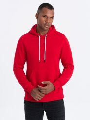 Bluza męska z kapturem nierozpinana - czerwona V10 - Rozmiar: L. Czerwone bluzy męskie Ombre Clothing, l, bez wzorów, z bawełny, bez ramiączek, z kapturem. W wyprzedaży za 43.49 zł.