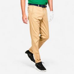 Spodnie do golfa chino męskie Inesis MW500 bawełna. Brązowe eleganckie spodnie męskie INESIS, bez wzorów, z bawełny, sportowe. Za 119.99 zł.