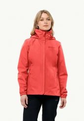 JACK WOLFSKIN Kurtka przeciwdeszczowa damska. Czerwone kurtki sportowe damskie Jack Wolfskin, l, bez wzorów, z materiału, bez ramiączek, bez kaptura, trekkingowe. Za 269.75 zł.