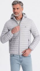 Kurtka męska Ombre Kurtka męska pikowana pakowana w worek - szara V2 OM-JALP-0156 XL. Szare kurtki męskie Ombre, m, bez wzorów, bez kaptura. Za 269.99 zł.