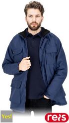 Męska kurtka ochronna męska zamek rzep napy stójka kaptur chowany ocieplana tkanina Oxford 200D powlekana poliuretanem podszewka polar coral granatowy. Brązowe kurtki męskie Reis, m, bez wzorów, z polaru, bez kaptura. Za 64.18 zł.