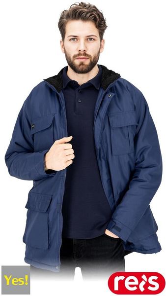 Męska kurtka ochronna męska zamek rzep napy stójka kaptur chowany ocieplana tkanina Oxford 200D powlekana poliuretanem podszewka polar coral granatowy. Brązowe kurtki męskie Reis, m, bez wzorów, z polaru, bez kaptura. Za 64.18 zł.