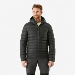 Kurtka trekkingowa męska puchowa Forclaz MT500 - 10°C. Czarne kurtki męskie SIMOND, na lato, l, bez wzorów, z materiału, z kapturem. Za 449.99 zł.