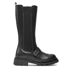 Kozaki TWINSET. Czarne kozaki damskie Twinset, bez wzorów, bez obcasa, na płaskiej podeszwie, bez zapięcia. Za 879.99 zł.