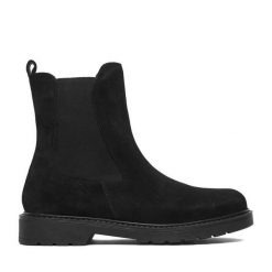 Botki Lasocki. Czarne botki damskie Lasocki, bez wzorów, bez obcasa, na płaskiej podeszwie, bez zapięcia. Za 259.99 zł.