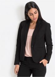 Żakiet. Czarne marynarki i żakiety damskie bonprix, bez wzorów, eleganckie, bez kołnierzyka, bez ramiączek. Za 147.99 zł.