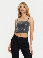Guess Top W5RH0G WGX40 Srebrny Slim Fit. Szare topy damskie Guess, xxl, z aplikacjami, z syntetyku, bez kołnierzyka, bez ramiączek. Za 259.99 zł.
