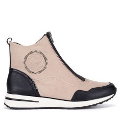 Botki Remonte. Brązowe botki damskie Remonte, bez wzorów, bez obcasa, na płaskiej podeszwie, bez zapięcia. Za 272.99 zł.