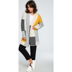 Geometryczny sweter kardigan bk011. Szare kardigany damskie BEE, bez wzorów, klasyczne, bez kołnierzyka. Za 129.00 zł.