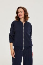 Rozpinana bluza granatowa. Bluzy damskie MOODO, l, bez wzorów, z elastanu, bez ramiączek, bez kaptura. Za 139.99 zł.
