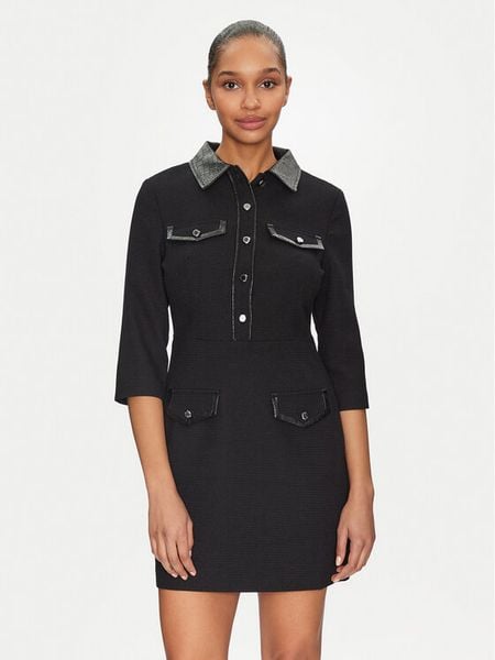 Morgan Sukienka dzianinowa 251-RUBIBI Czarny Slim Fit. Czarne sukienki damskie Morgan, bez wzorów, z dzianiny, bez kołnierzyka, bez ramiączek. Za 239.99 zł.