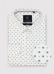 PAKO LORENTE – Biała koszula męska w drobny wzór o fasonie Slim Fit. Białe koszule męskie Pako Lorente, m, bez wzorów, z bawełny, klasyczne, bez kołnierzyka, bez ramiączek. Za 79.99 zł.