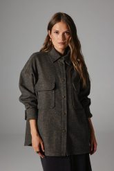 KOSZULA DAFNE SZARO- BRĄZOWY MELANŻ M - Flawless. Szare koszule damskie Flawless, m, bez wzorów, z tkaniny, klasyczne, bez kołnierzyka, bez ramiączek. Za 675.00 zł.