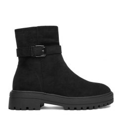 Botki DeeZee. Czarne botki damskie DeeZee, bez wzorów, bez obcasa, na płaskiej podeszwie, bez zapięcia. Za 189.99 zł.