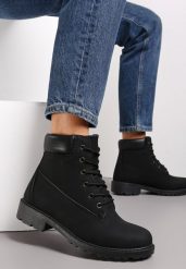 Czarne Sznurowane Botki Workery Sidnesa. Czarne botki damskie Renee, bez wzorów, bez obcasa, na płaskiej podeszwie, bez zapięcia. Za 79.99 zł.