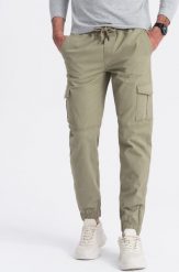 Ombre Spodnie męskie JOGGERY z zapinanymi kieszeniami cargo - khaki V1 OM-PAJO-0123 L. Brązowe spodnie sportowe męskie Ombre, l, bez wzorów. Za 159.99 zł.