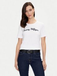 Tommy Hilfiger T-Shirt Script WW0WW42589 Biały Regular Fit. Białe t-shirty damskie Tommy Hilfiger, s, bez wzorów, z bawełny, bez kołnierzyka, bez ramiączek. Za 149.99 zł.