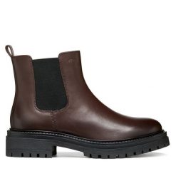 Sztyblety Geox. Czerwone botki damskie Geox, bez wzorów, bez obcasa, na płaskiej podeszwie, bez zapięcia. Za 549.99 zł.