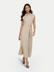 ONLY Sukienka koszulowa Goa 15363697 Beżowy Regular Fit. Brązowe sukienki damskie ONLY, xs, bez wzorów, ze lnu, bez kołnierzyka, bez ramiączek, koszulowe. Za 229.99 zł.