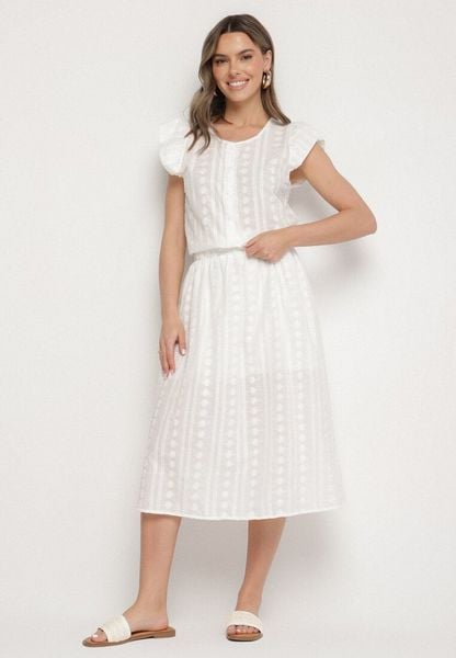 Biały Komplet Haftowany z Bawełny Koszula z Guziczkami i Spódnica z Gumką w Pasie Efrionea. Białe koszule damskie Born2be, l, bez wzorów, z bawełny, bez kołnierzyka, bez ramiączek. Za 99.99 zł.