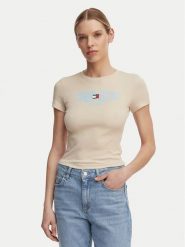 Tommy Jeans T-Shirt Wavy Flag DW0DW22272 Beżowy jasny Slim Fit. Brązowe t-shirty damskie Tommy Jeans, xl, bez wzorów, z bawełny, bez kołnierzyka, bez ramiączek. Za 149.99 zł.