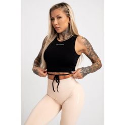 Top fitness damski Gym Glamour wiązany. Czarne koszulki sportowe damskie GYM GLAMOUR, xs, bez wzorów, bez ramiączek, na fitness i siłownię. Za 99.99 zł.