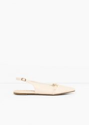 Baleriny z odkrytymi piętami i dekoracyjnym paseczkiem. Białe balerinki damskie bonprix, bez wzorów, eleganckie, bez obcasa, bez zapięcia. Za 64.99 zł.