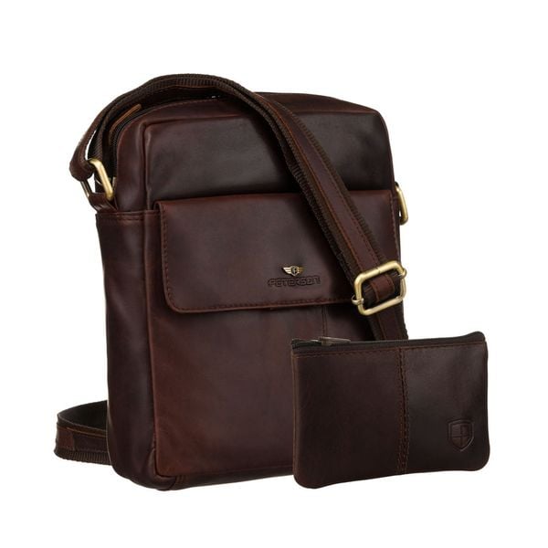 Skórzana listonoszka męska w brązowym kolorze z saszetką w zestawie PTN 719E-OPU Peterson. Brązowe saszetki i nerki męskie Peterson, ze skóry. Za 174.99 zł.