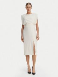 Rinascimento Sukienka koktajlowa CFC0127570003 Biały Slim Fit. Białe sukienki damskie Rinascimento, m, bez wzorów, z syntetyku, wizytowe, bez kołnierzyka, bez ramiączek. Za 549.99 zł.