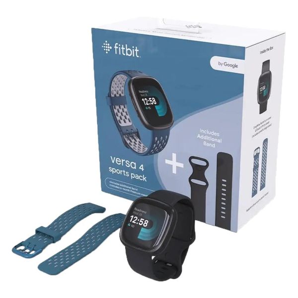 Zegarek inteligentny Fitbit Versa 4 Czarny/Niebieski. Czarne zegarki męskie FitBit, bez wzorów. Za 918.70 zł.