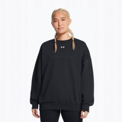 Bluza Damska Sportowa Under Armour Rival Fleece OS Crew. Czarne bluzy damskie Under Armour, bez wzorów, sportowe, bez ramiączek, bez kaptura. Za 136.25 zł.