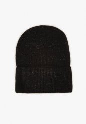 Czarna Czapka Ozdobiona Wywinięciem i Metaliczną Nicią Temirina. Czarne czapki damskie Born2be, bez wzorów, eleganckie. Za 34.99 zł.