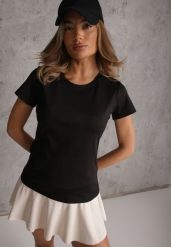 Czarny Klasyczny T-shirt o Gładkim Wykończeniu Rhethine. Czarne t-shirty damskie Renee, l, bez wzorów, z jeansu, klasyczne, bez kołnierzyka, bez ramiączek. Za 39.99 zł.