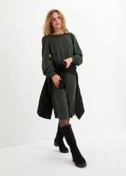 Sukienka z dzianiny punto di roma. Zielone sukienki damskie bonprix, bez wzorów, z dżerseju, eleganckie, bez kołnierzyka, bez ramiączek. Za 124.99 zł.