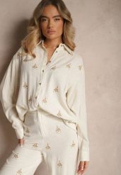 Biało-Beżowa Koszula Boho z Wiskozy i Lnu z Ozdobnym Hafem Arliena. Białe koszule damskie Renee, bez wzorów, z jeansu, boho, bez kołnierzyka, bez ramiączek. Za 74.99 zł.