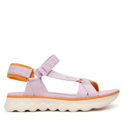 Sandały Tamaris. Fioletowe sandały damskie Tamaris, bez wzorów, bez obcasa, na płaskiej podeszwie, bez zapięcia. Za 299.99 zł.