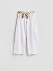 Jeansy wide leg z chustą - biały. Białe jeansy damskie Reserved, bez wzorów, z bawełny. Za 159.99 zł.