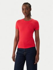 Tommy Jeans T-Shirt DW0DW20459 Czerwony Slim Fit. Czerwone t-shirty damskie Tommy Jeans, s, bez wzorów, z bawełny, bez kołnierzyka, bez ramiączek. Za 129.99 zł.