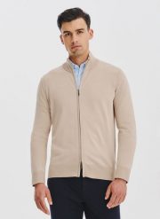 PAKO LORENTE - Beżowy rozpinany sweter męski. Brązowe swetry męskie Pako Lorente, na jesień, l, bez wzorów, z poliamidu, bez kołnierzyka, bez ramiączek. Za 149.99 zł.