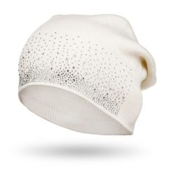 Czapka z kryształkami biała Peterson PTN HAT-01. Białe czapki damskie Peterson, na zimę, bez wzorów. Za 50.00 zł.