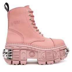 Botki NEW ROCK. Czerwone botki damskie NEW ROCK, bez wzorów, rockowe, bez obcasa, na koturnie, bez zapięcia. Za 1,699.00 zł.