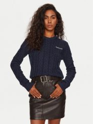 Guess Jeans Sweter W4BR13 Z3HN2 Granatowy Regular Fit. Niebieskie swetry nierozpinane damskie Guess Jeans, xxl, z aplikacjami, z jeansu, bez kołnierzyka, bez ramiączek. Za 369.99 zł.