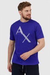 ARMANI EXCHANGE Niebieski t-shirt męski z logo. Niebieskie t-shirty męskie Armani Exchange, l, bez wzorów, prążkowane, bez kołnierzyka, bez ramiączek. W wyprzedaży za 159.99 zł.