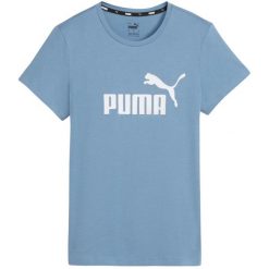 T-shirt Damski Logo ESS. Niebieskie t-shirty damskie Puma, s, bez wzorów, sportowe, bez kołnierzyka, bez ramiączek. Za 128.99 zł.